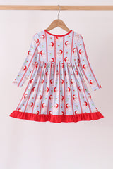 Blue santa claus bamboo ruffle dress
