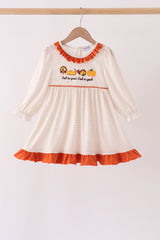 Cream turkey pumpkin embroidery ruffle dress