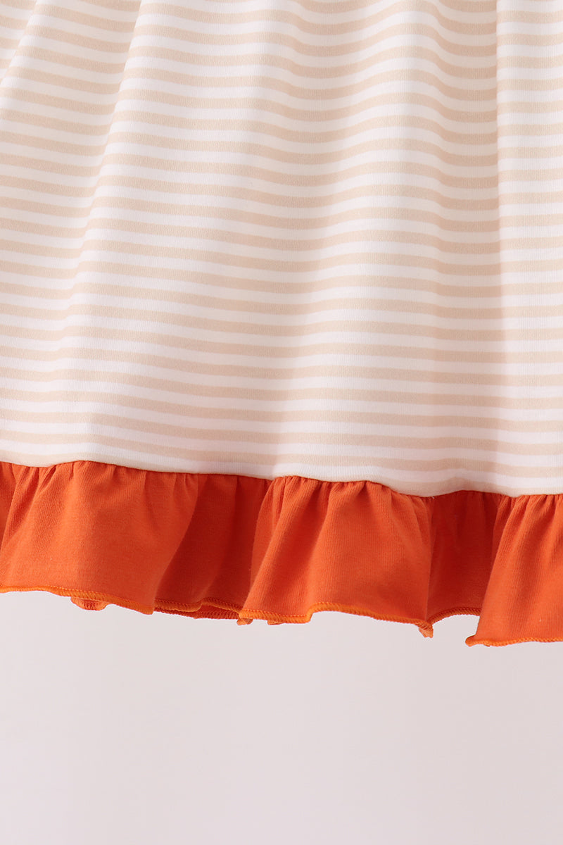 Cream turkey pumpkin embroidery ruffle dress