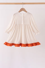 Cream turkey pumpkin embroidery ruffle dress