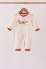 Cream turkey pumpkin embroidery romper