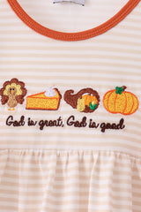 Cream turkey pumpkin embroidery bow pants set