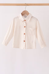 Cream turkey pumpkin embroidery button down shirt