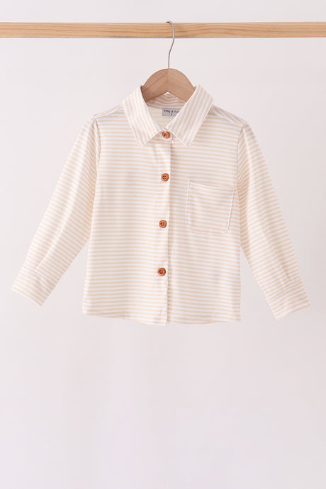Cream turkey pumpkin embroidery button down shirt