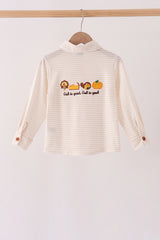 Cream turkey pumpkin embroidery button down shirt