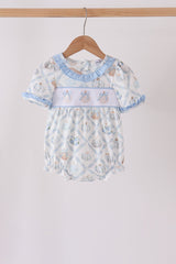 Blue pumpkin embroidery ruffle bubble