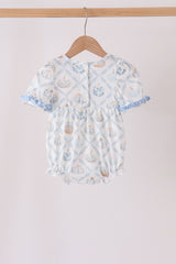 Blue pumpkin embroidery ruffle bubble
