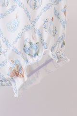 Blue pumpkin embroidery ruffle bloomer set