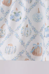 Blue pumpkin embroidery ruffle pants set