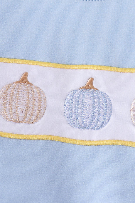 Blue pumpkin embroidery romper