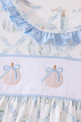 Blue pumpkin embroidery ruffle dress