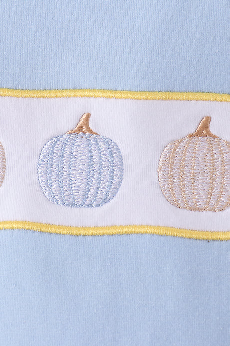 Blue pumpkin embroidery top