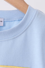 Blue pumpkin embroidery top