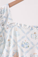 Blue pumpkin ruffle mom dress