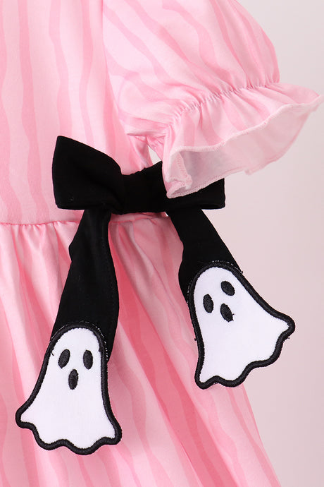 Pink ghost applique stripe dress