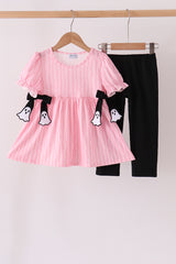 Pink ghost applique stripe pants set