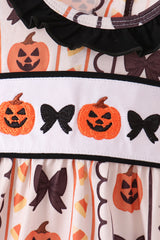 Pumpkin bow embroidery ruffle bubble