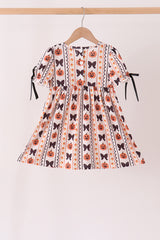 Pumpkin bow embroidery ruffle dress