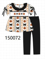 Pumpkin bow embroidery ruffle pants set