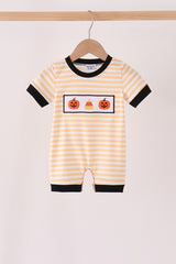 Pumpkin embroidery stripe romper