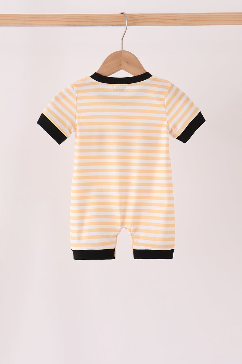 Pumpkin embroidery stripe romper