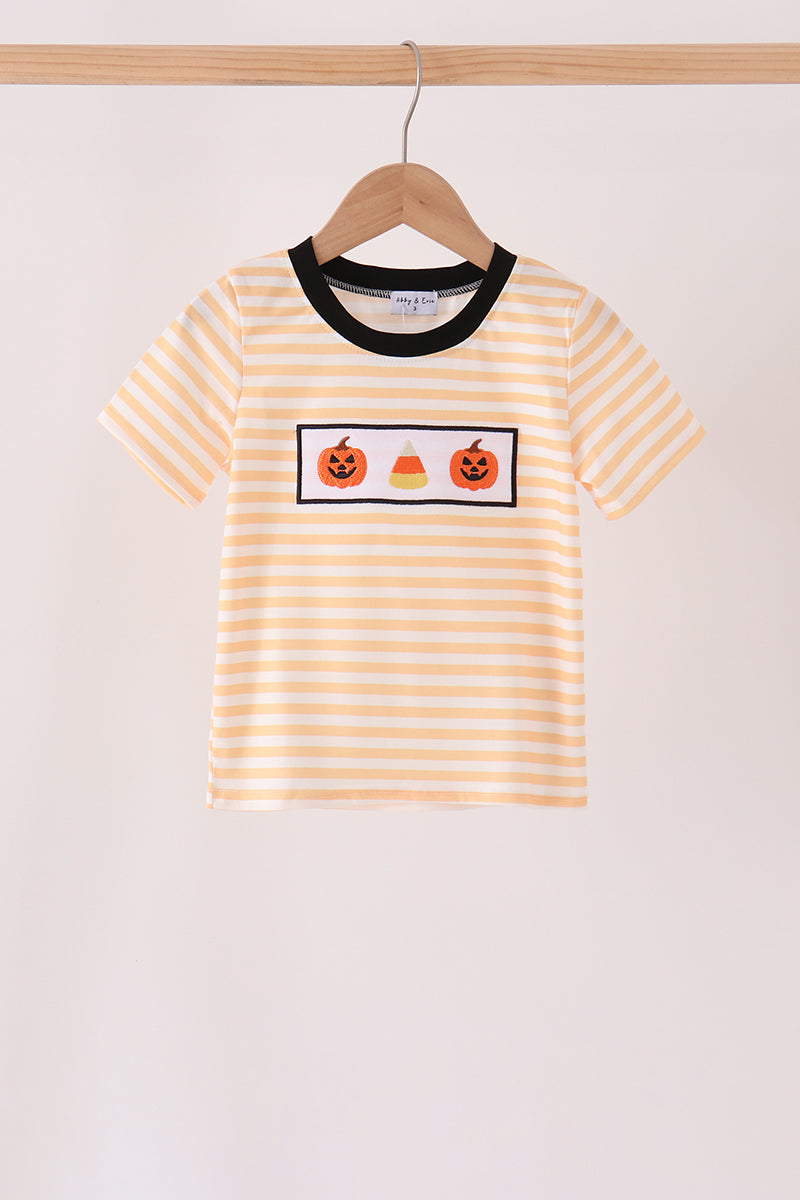 Pumpkin embroidery stripe top