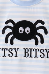 Blue stripe spider embroidery top