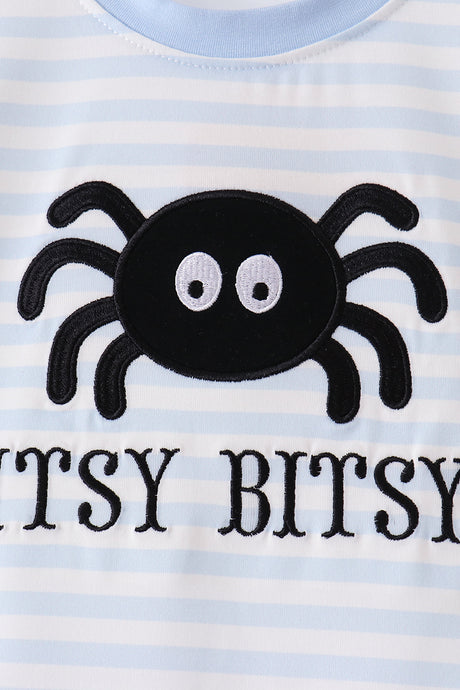 Blue stripe spider embroidery top