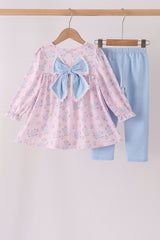 Pink floral bow pants set