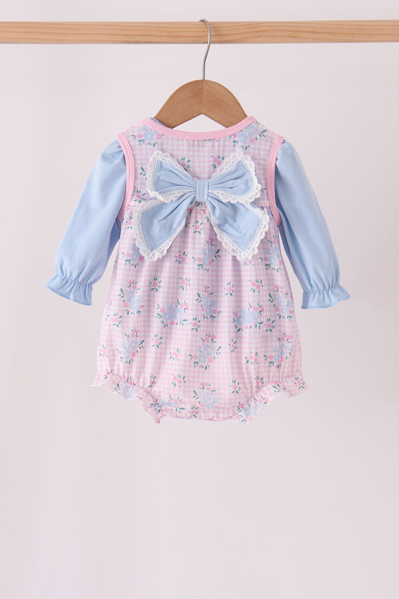 Pink floral bow 2pc bubble set
