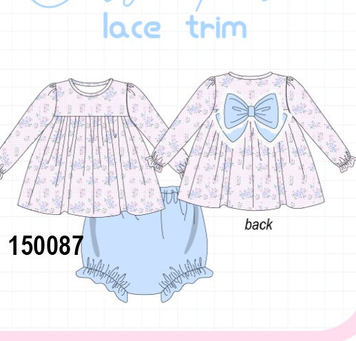 Pink floral bow bloomer set