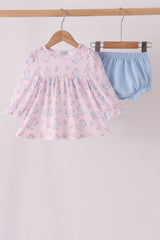 Pink floral bow bloomer set