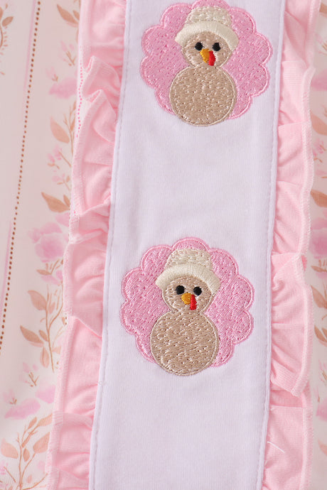 Pink floral turkey embroidery ruffle bubble