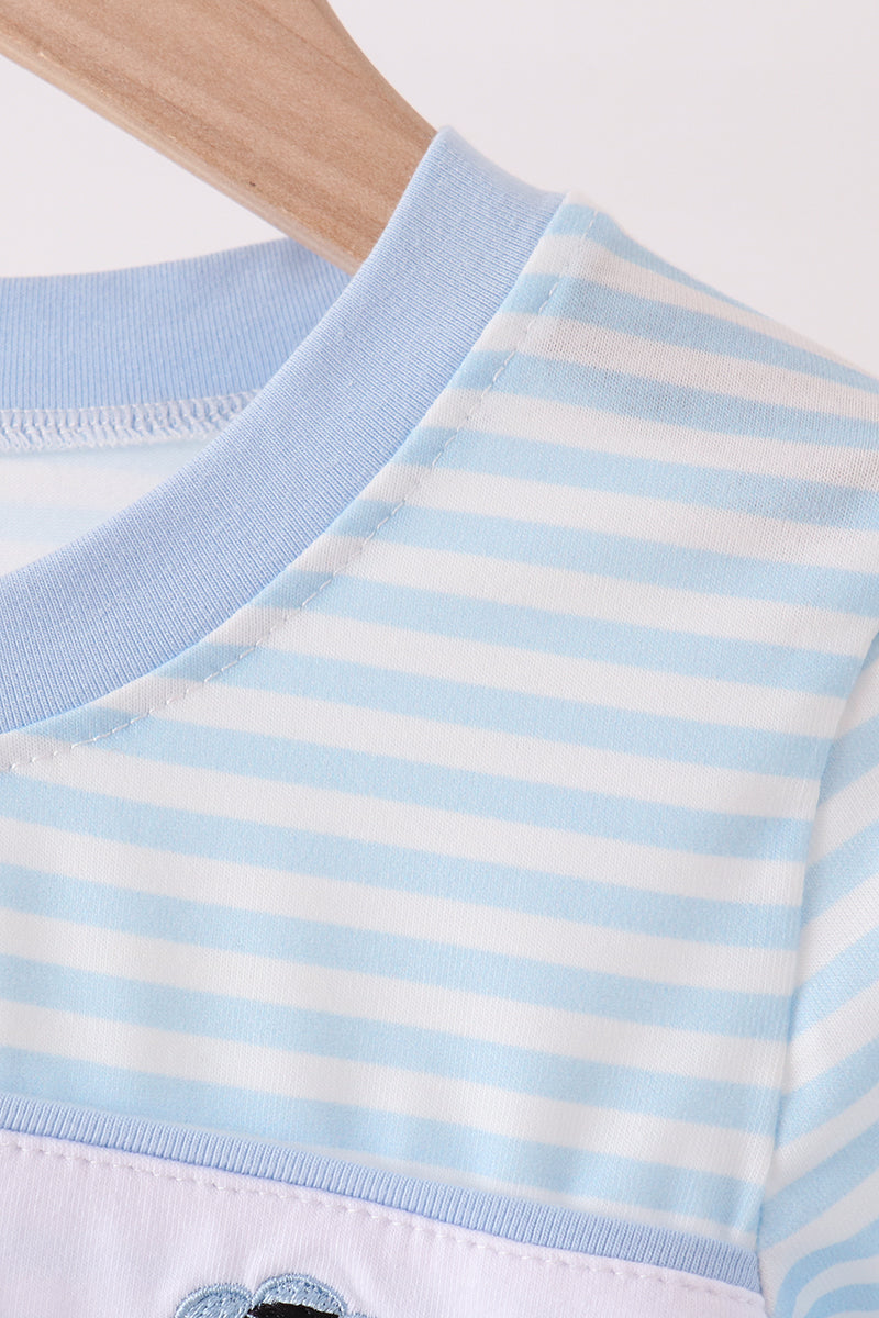 Blue turkey embroidery stripe top