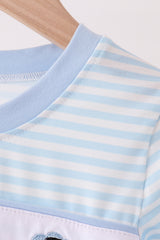 Blue turkey embroidery stripe top