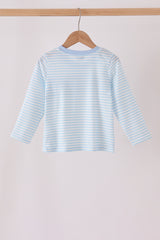 Blue turkey embroidery stripe top