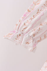 Pink floral turkey embroidery ruffle pants set