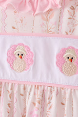 Pink floral turkey embroidery ruffle bloomer set