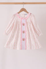 Pink floral turkey embroidery ruffle dress