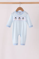 Blue turkey embroidery stripe romper
