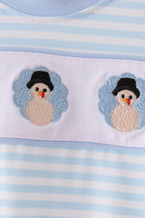 Blue turkey embroidery stripe romper