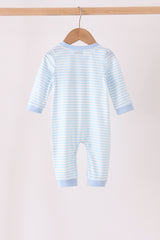 Blue turkey embroidery stripe romper