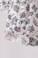 Teal floral smocked bow bubble