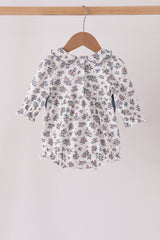 Teal floral smocked bow bubble