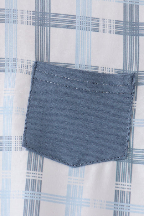 Blue plaid pocket top