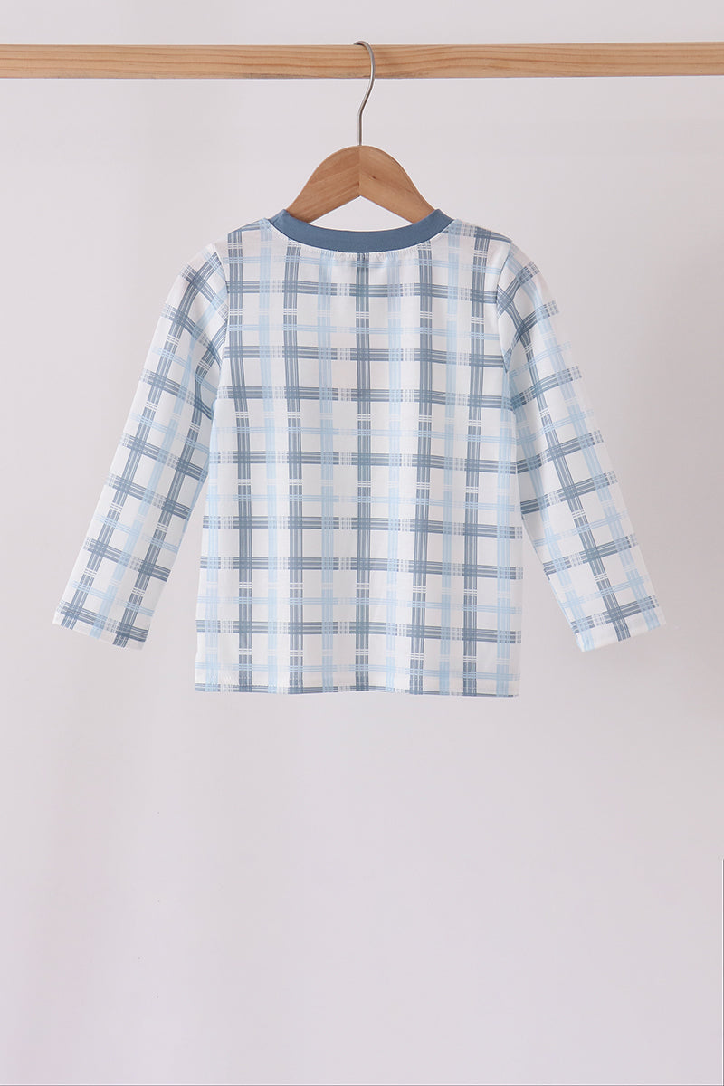 Blue plaid pocket top