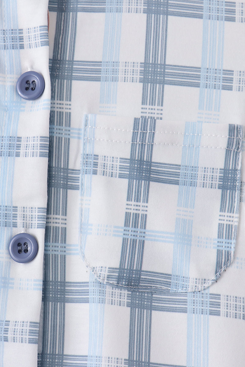 Blue plaid button down shirt