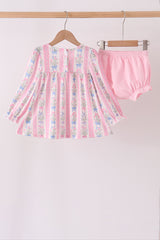 Pink Pearl Bow Floral Bloomer Set