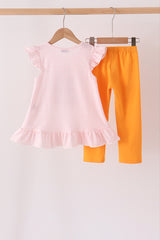 Pink cats Jack-O-Lantern applique ruffle pants set