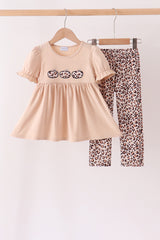 Leopard pumpkin applique pants set